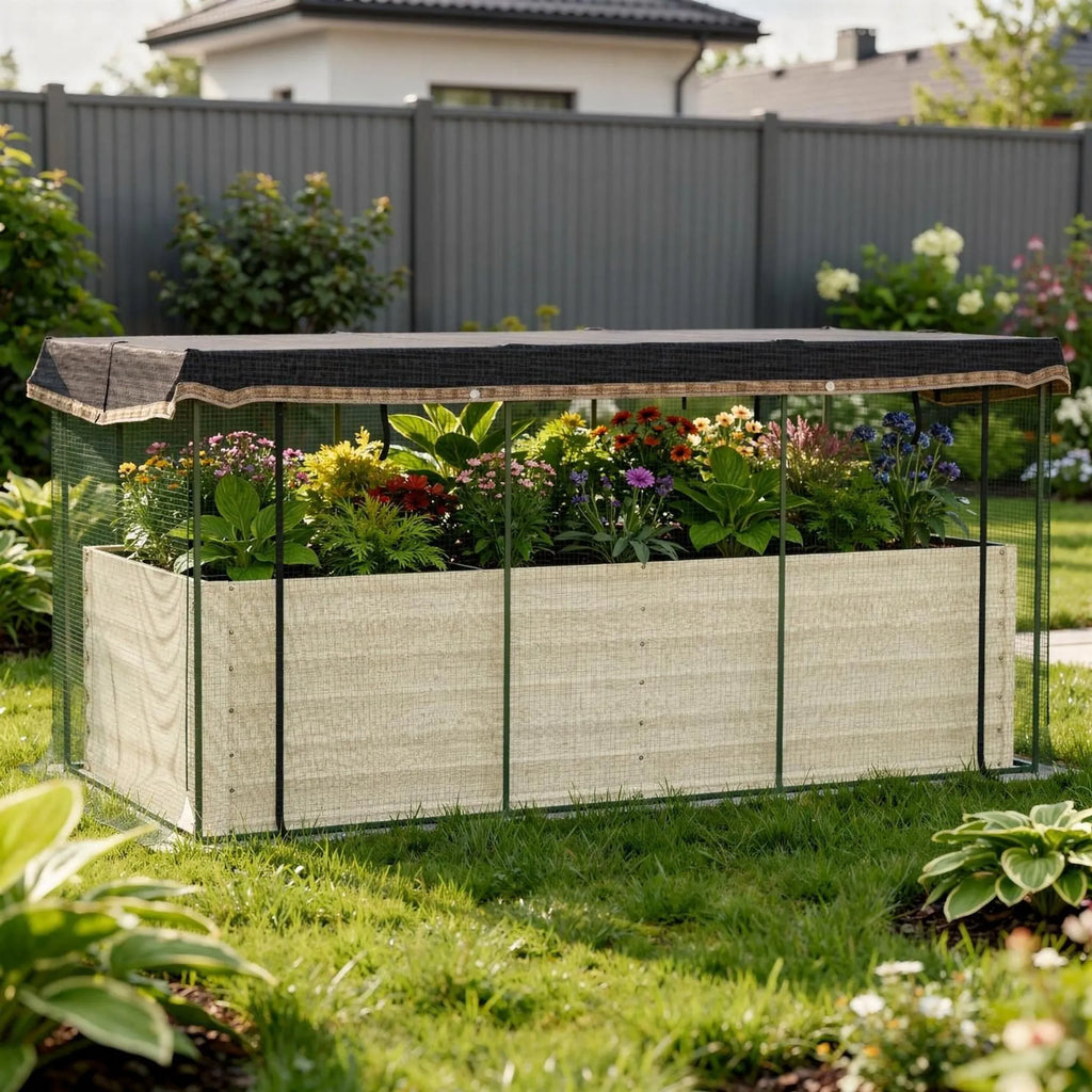 43" X 91" Beige Steel Rectangular Planter Box