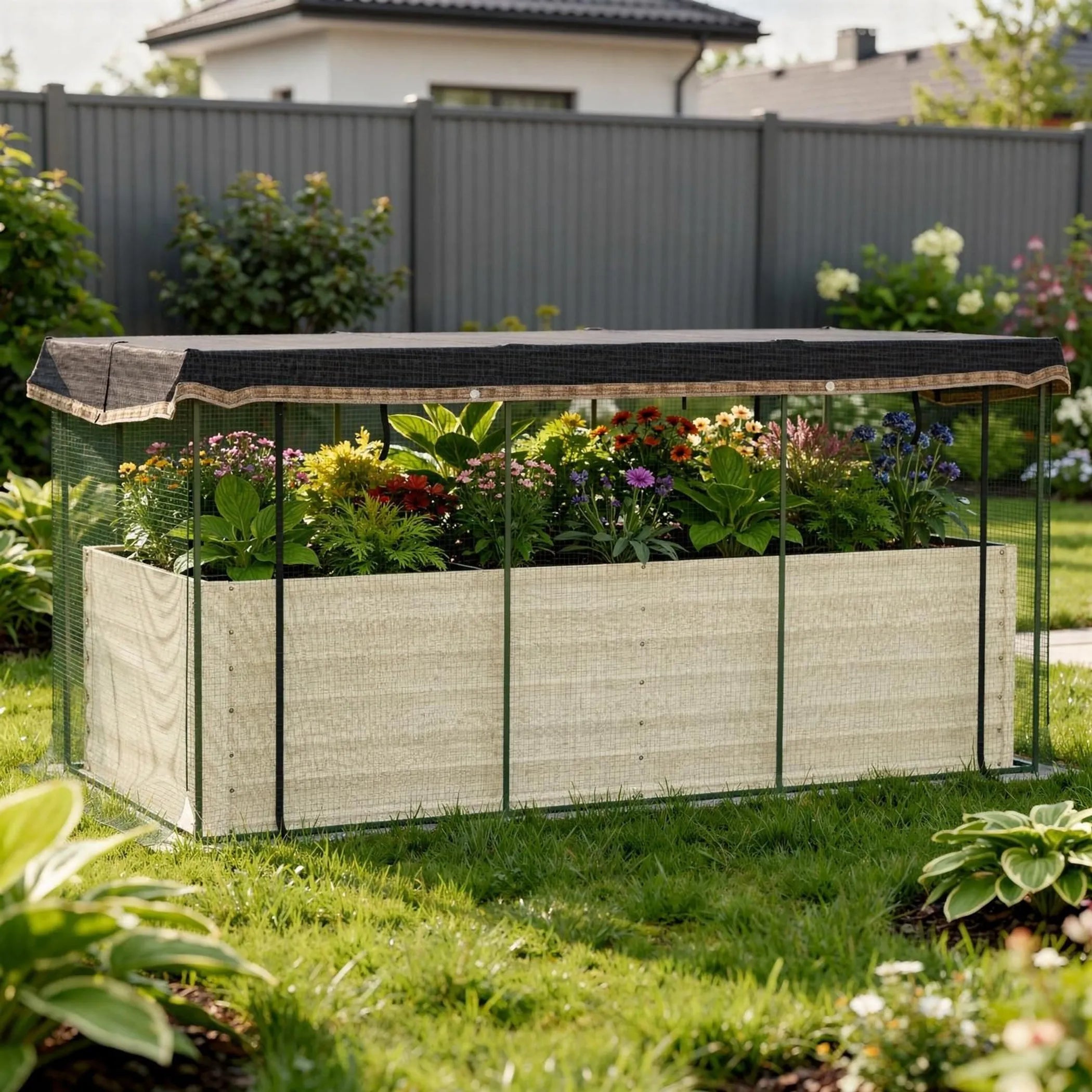 43" X 91" Beige Steel Rectangular Planter Box
