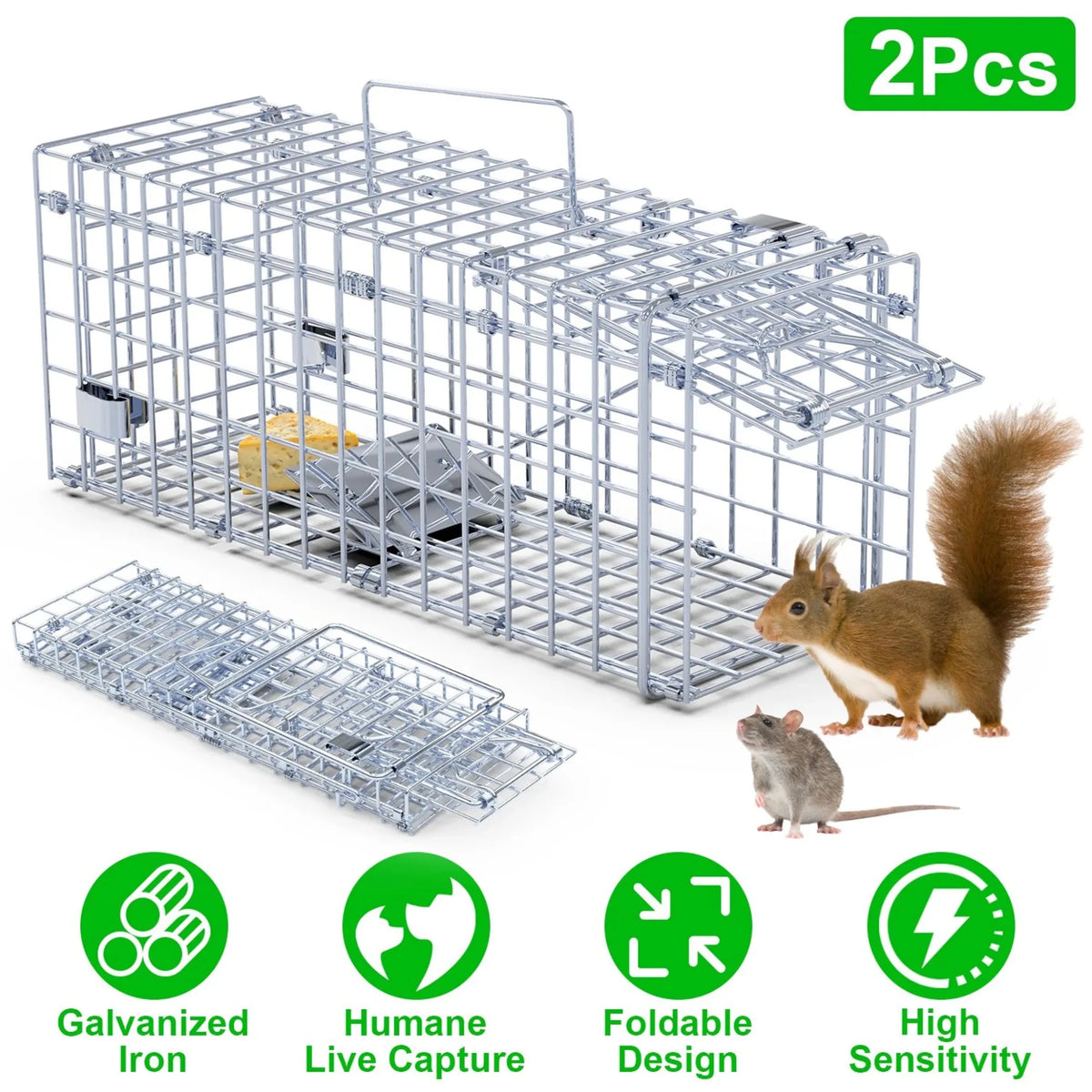 2Pcs Foldable Rat Trap Cage Humane Live Rodent Trap Cage - Garden Gets