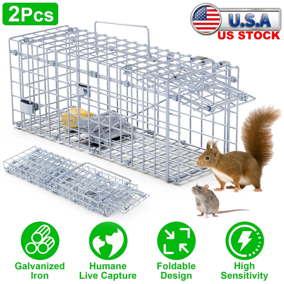 2Pcs Foldable Rat Trap Cage Humane Live Rodent Trap Cage - Garden Gets
