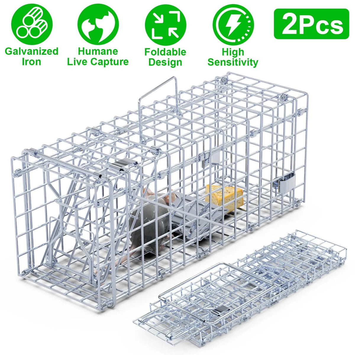 2Pcs Foldable Rat Trap Cage Humane Live Rodent Trap Cage - Garden Gets