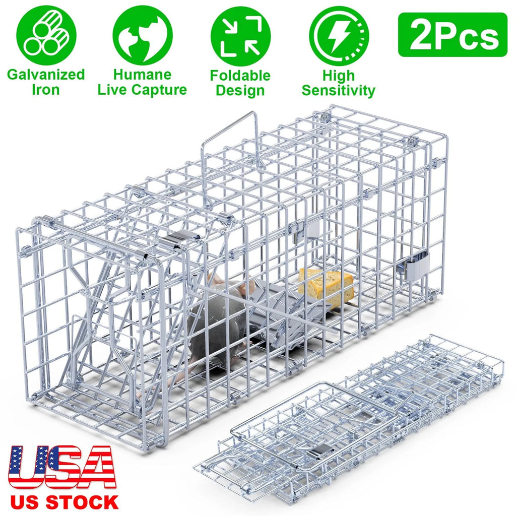 2Pcs Foldable Rat Trap Cage Humane Live Rodent Trap Cage - Garden Gets