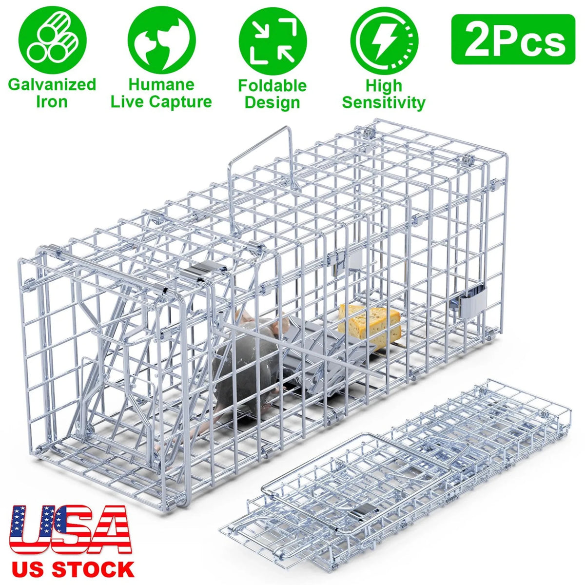 2Pcs Foldable Rat Trap Cage Humane Live Rodent Trap Cage - Garden Gets