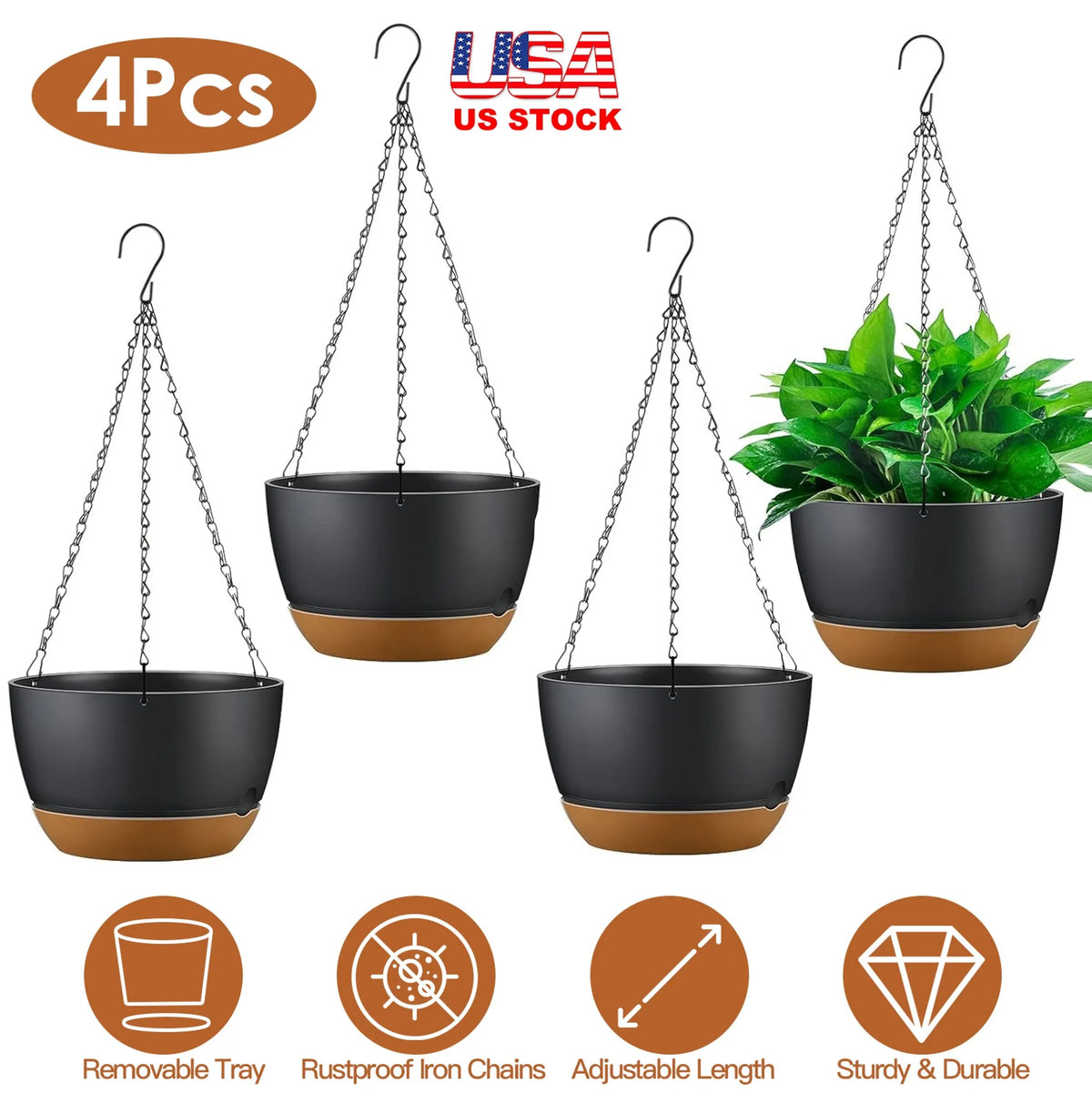 4Pcs 9.64In Diameter Hanging Planter