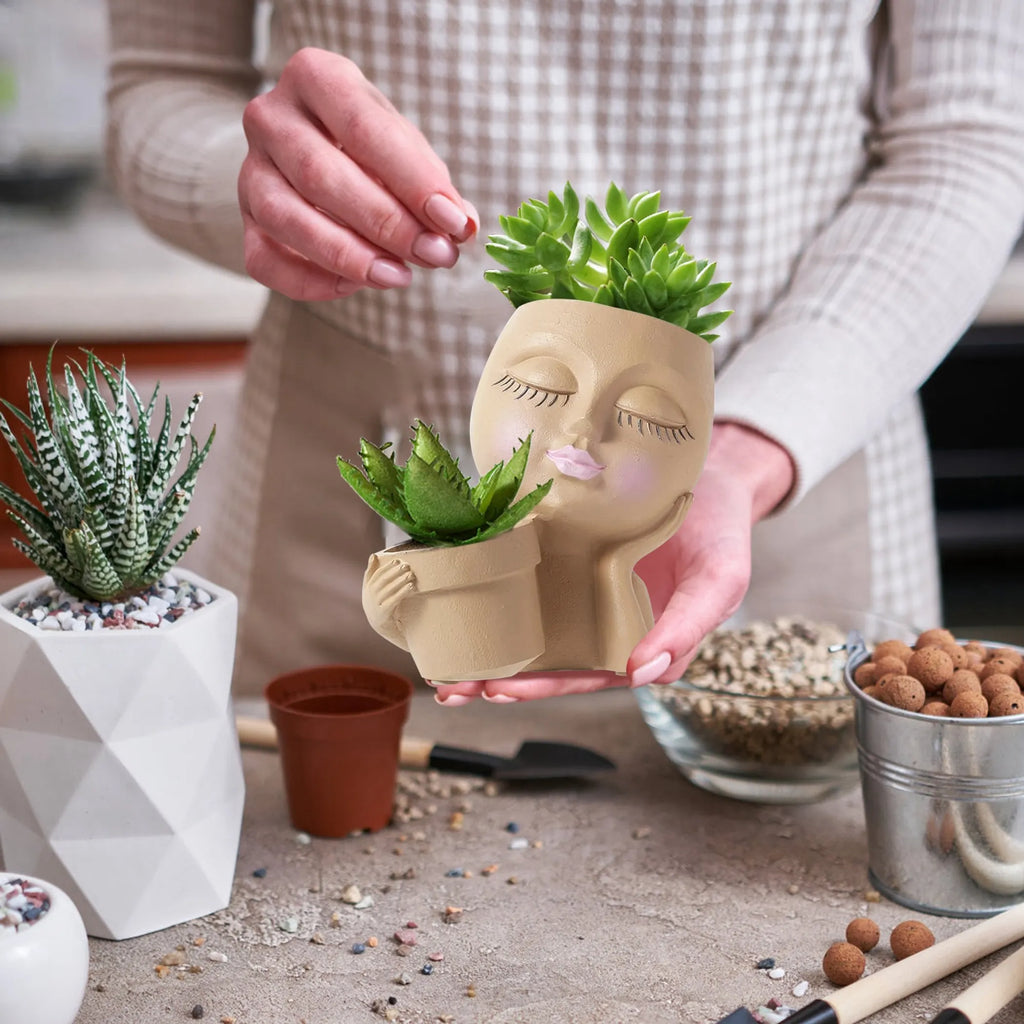 Girl Face Planter Pot Dual Opening Flower Pot