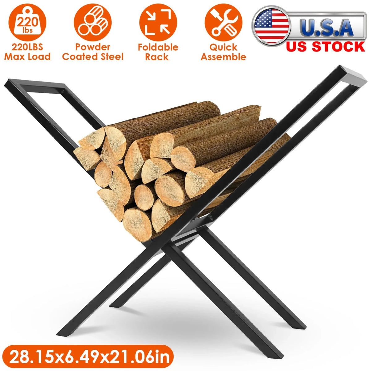 Firewood Log Rack 220LBS Steel Wood Lumber - Garden Gets
