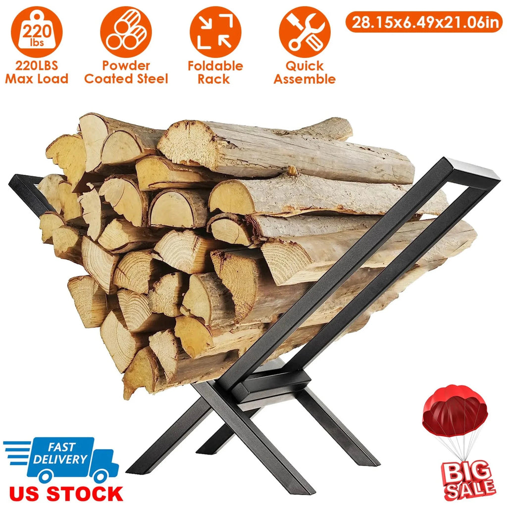 Firewood Log Rack 220LBS Steel Wood Lumber - Garden Gets