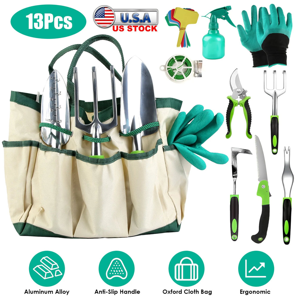 13Pcs Garden Tool Set Aluminum Alloy Gardening Hand Tools Starter Kit