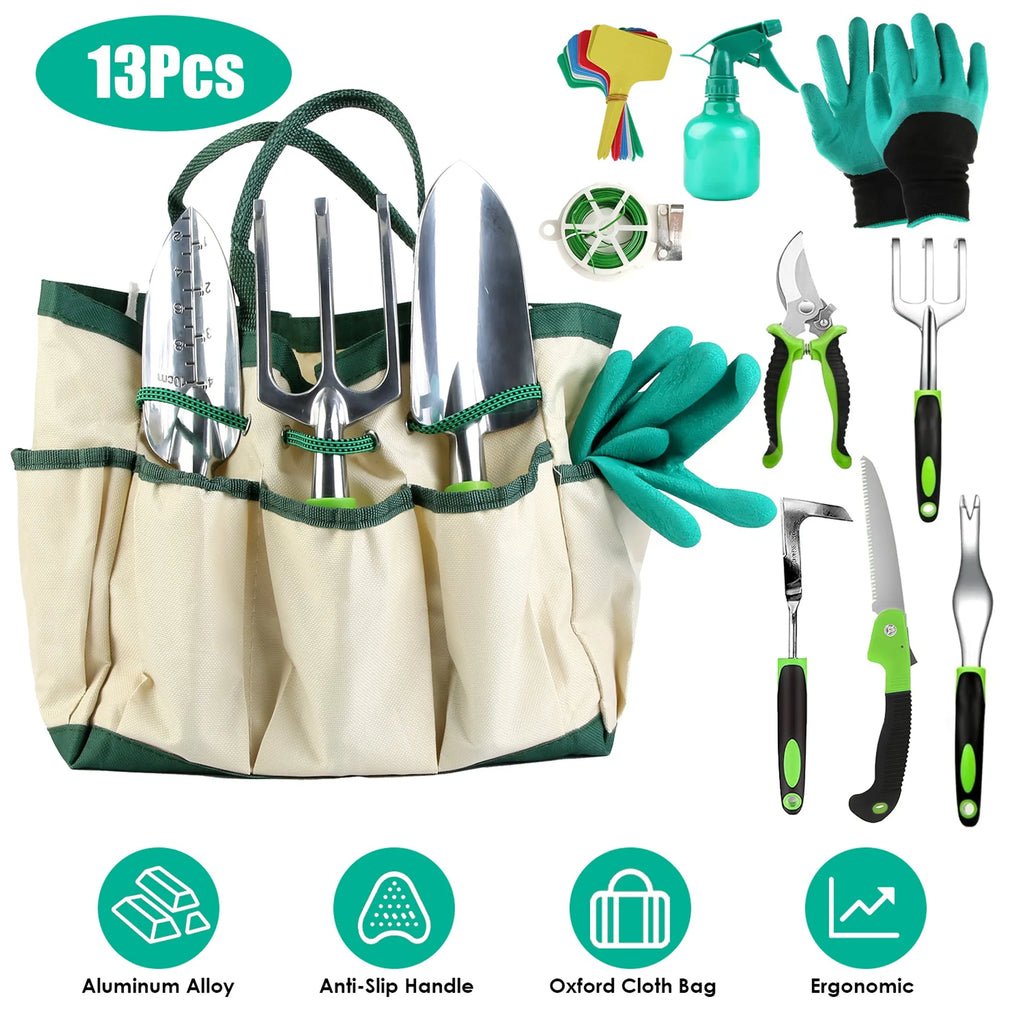 13Pcs Garden Tool Set Aluminum Alloy Gardening Hand Tools Starter Kit
