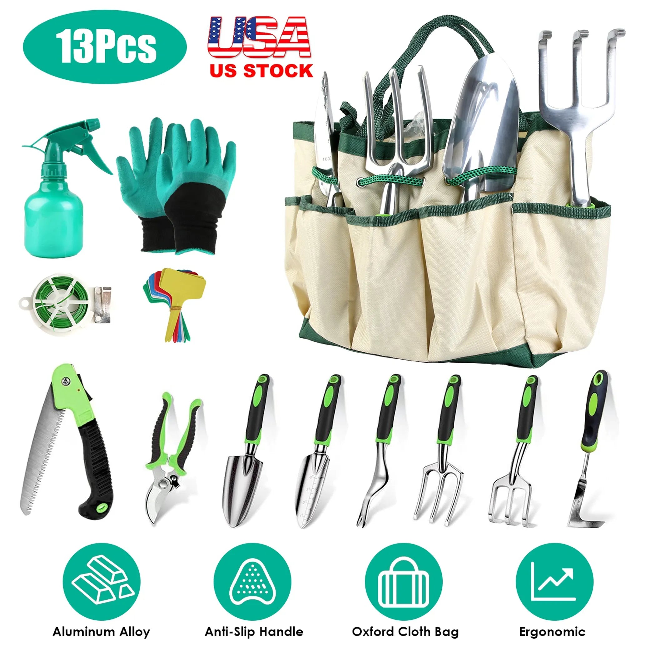 13Pcs Garden Tool Set Aluminum Alloy Gardening Hand Tools Starter Kit