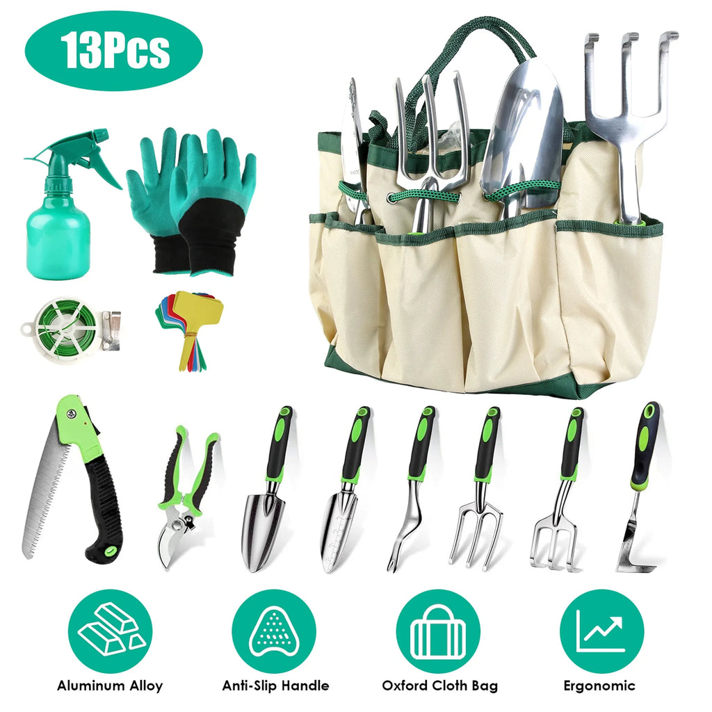 13Pcs Garden Tool Set Aluminum Alloy Gardening Hand Tools Starter Kit
