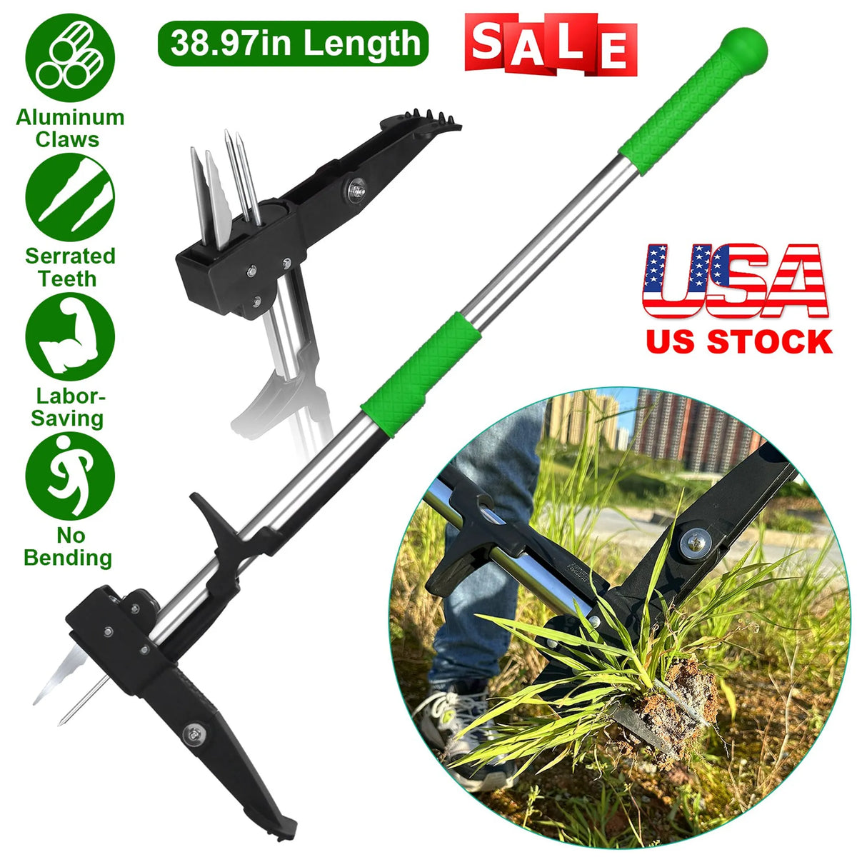 38.97in Aluminum Weed Puller Stand Up Weeder